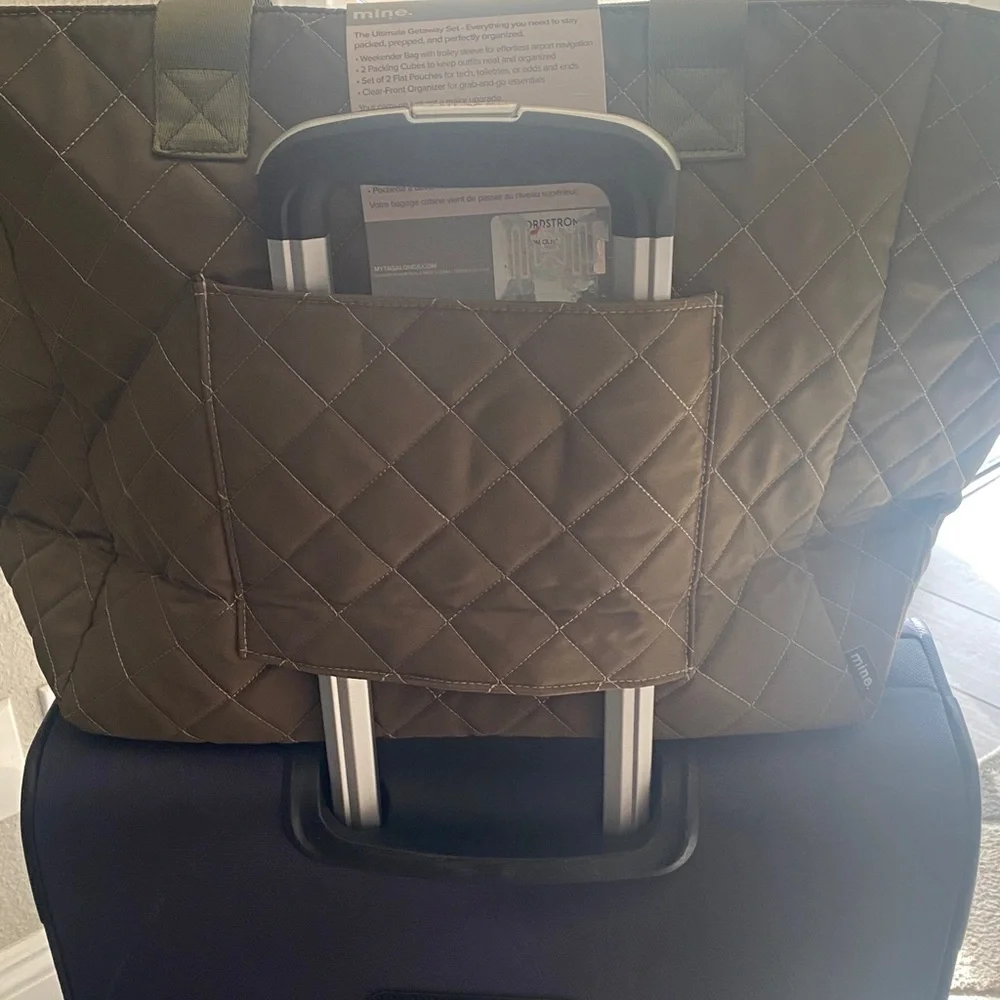 Mine Olive Green Quilted Travel Tote with Packing Cubes and Accessory Pouches